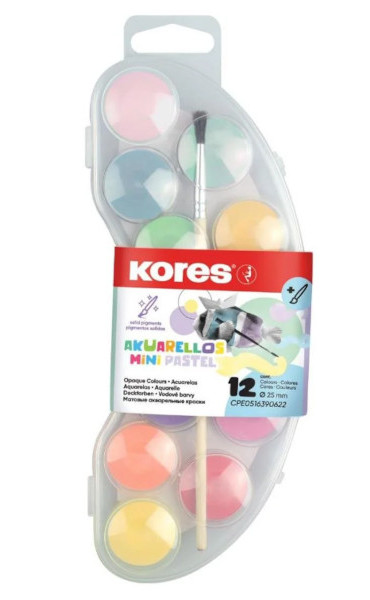 Vodové barvy Kores Akuarellos 12 barev 25mm pastelové barvy 949914