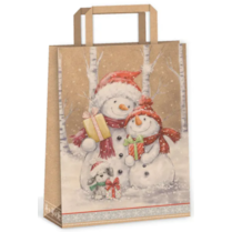 Taška papírová kraft s uchem Sněhuláčci 22x29x11cm
