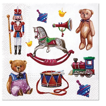 Ubrousky vánoční třívrstvé Retro Toys 33x33cm